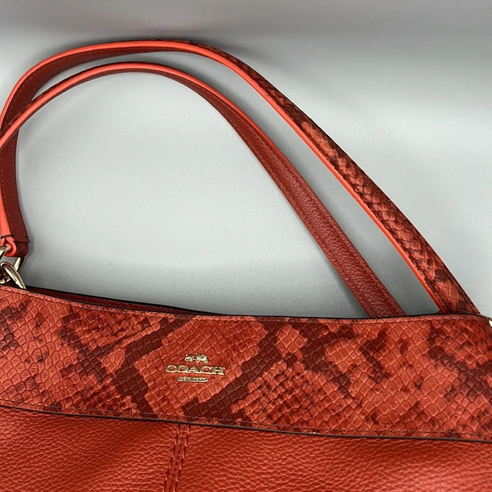 Coach Lexy Orange/Cognac Pebbled Leather Python Embossed Trim Gold Tone Hardware - Picture 5 of 15